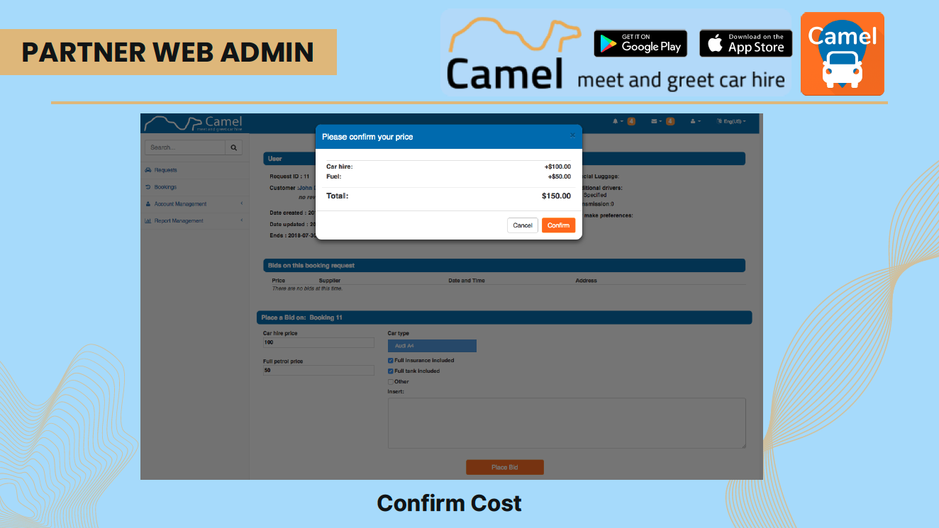 Partner web admin car hire and fuel cost entry